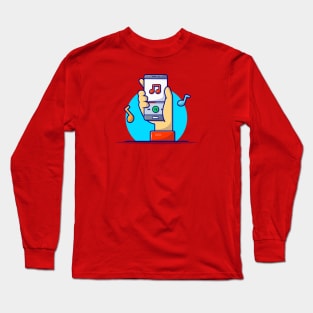 Online Music Player with Hand, Tune and Note of Music Cartoon Vector Icon Illustration Long Sleeve T-Shirt